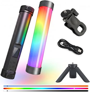 Portable 360 Rotatable Magnetic RGB LED Light Wand, APP Control 0-360 Full Color Adjustable Rechargeable Fill Light, 21 Effects, Bring Clip & Tripod for Phone Camera Live Stream Makeup Shooting