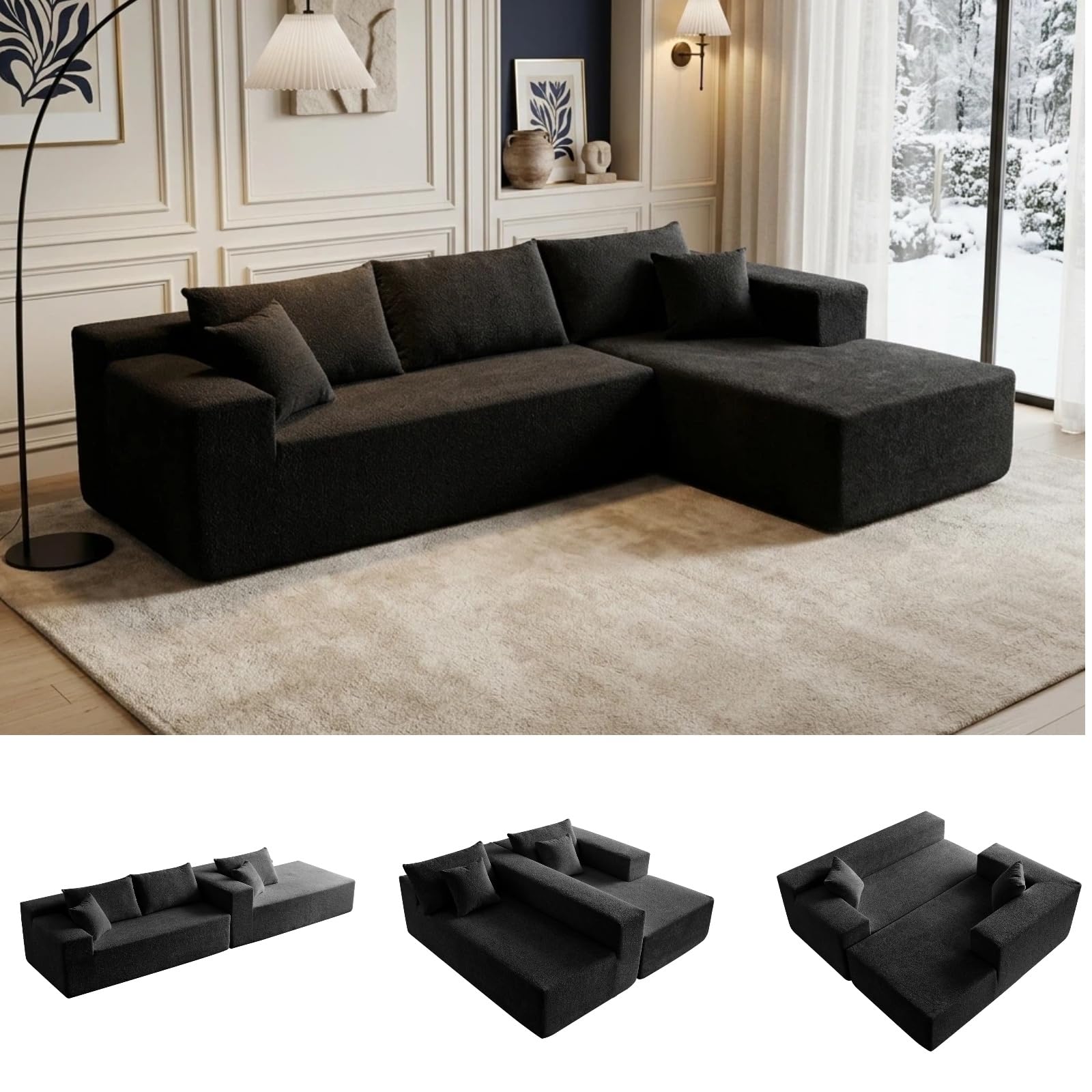 Photo 1 of Trygoal 103” L Shaped Cloud Sectional Boneless Couches for Living Room, Modern Modular Sofa Couch with Chaise, Comfy Deep Seat Living Room Furniture Set, No Assembly, Black