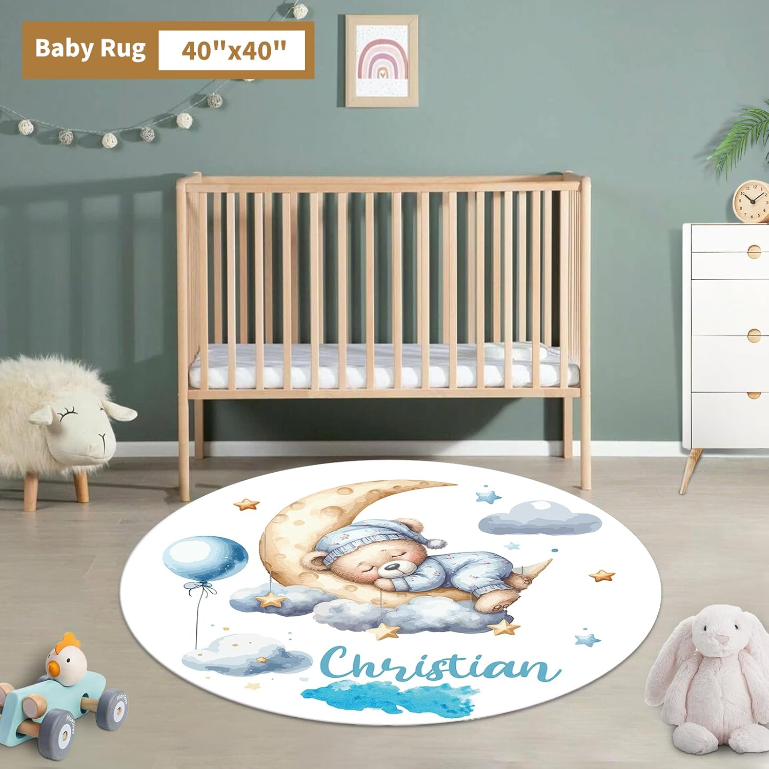 Terwex Custom Baby Crib Bedding Set, 3 Pcs Personalized Nursery Bedding Set with Name, Soft Baby Bedding Crib Sets with Blanket - Toddler Crib Sets for Girls Boys, Infant Newborn Gifts, Blue Moon Bear