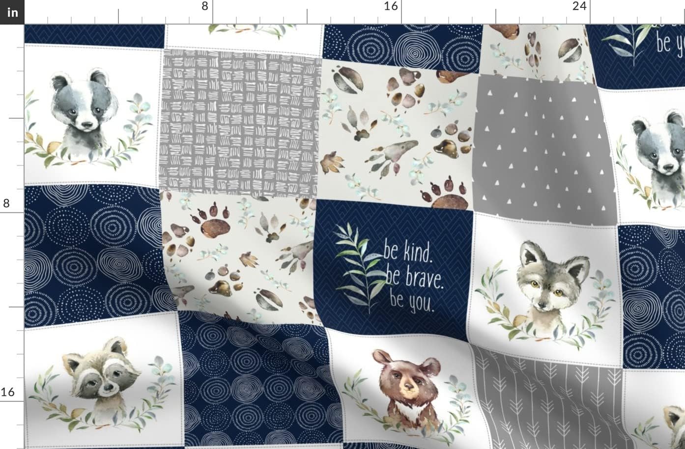 Spoonflower Fabric - Woodland Quilt Patchwork Baby Boys Woodland Nursery Navy Blue Gray Printed on Organic Cotton Sateen Fabric by The Yard - Sewing Quilting Apparel Home Decor