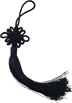 10pcs 8.5 Inch Handmade Silky Floss Chinese Tassel with Satin Silk Made Chinese Knots for Door and Car Handing Decoration, DIY Craft Black