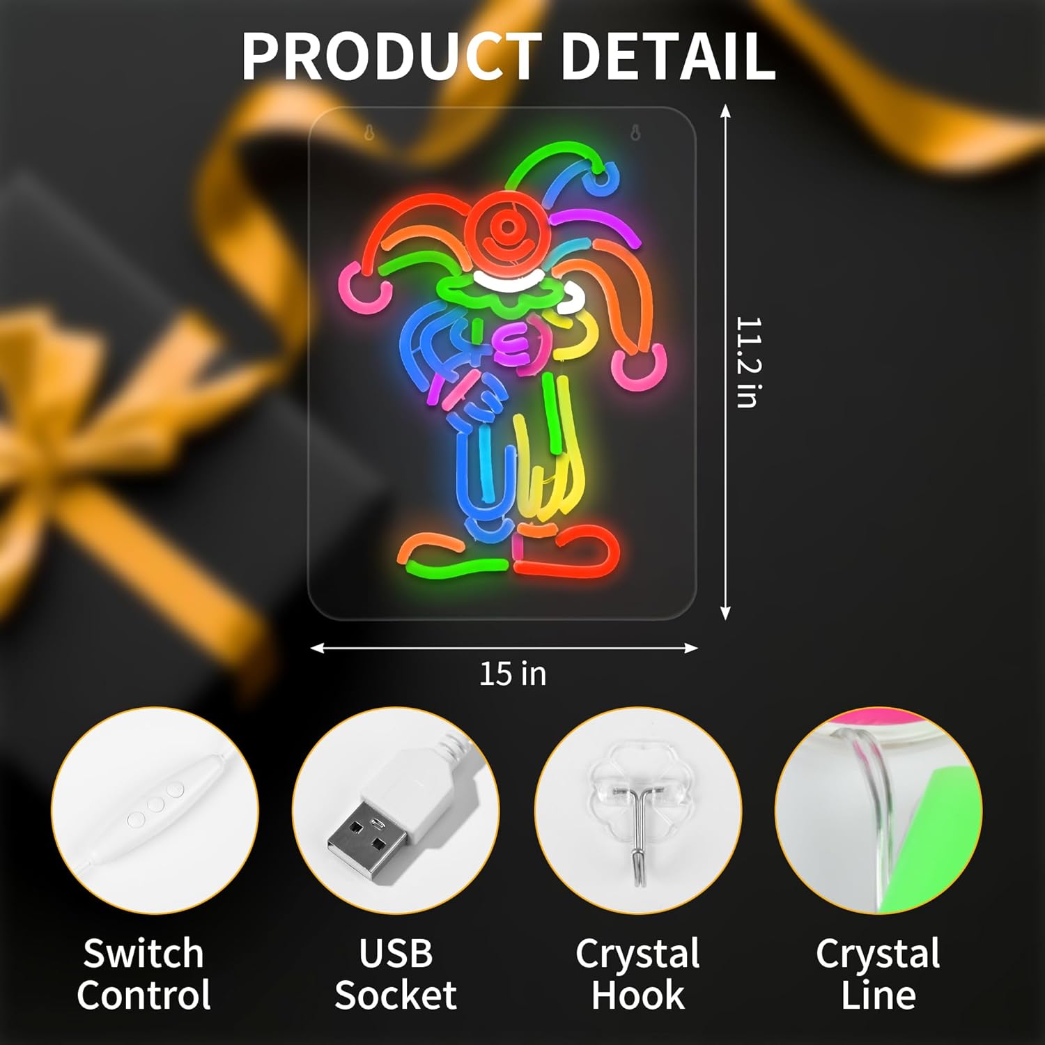 Merry Christmas Neon Sign for Wall Decor Dimmable Holiday Light Up Signs,Xmas Decorations for Living Room,Bar,Bedroom,Decor Indoor Party Holiday Night Bedroom Gifts (Clown-A) - Image 2