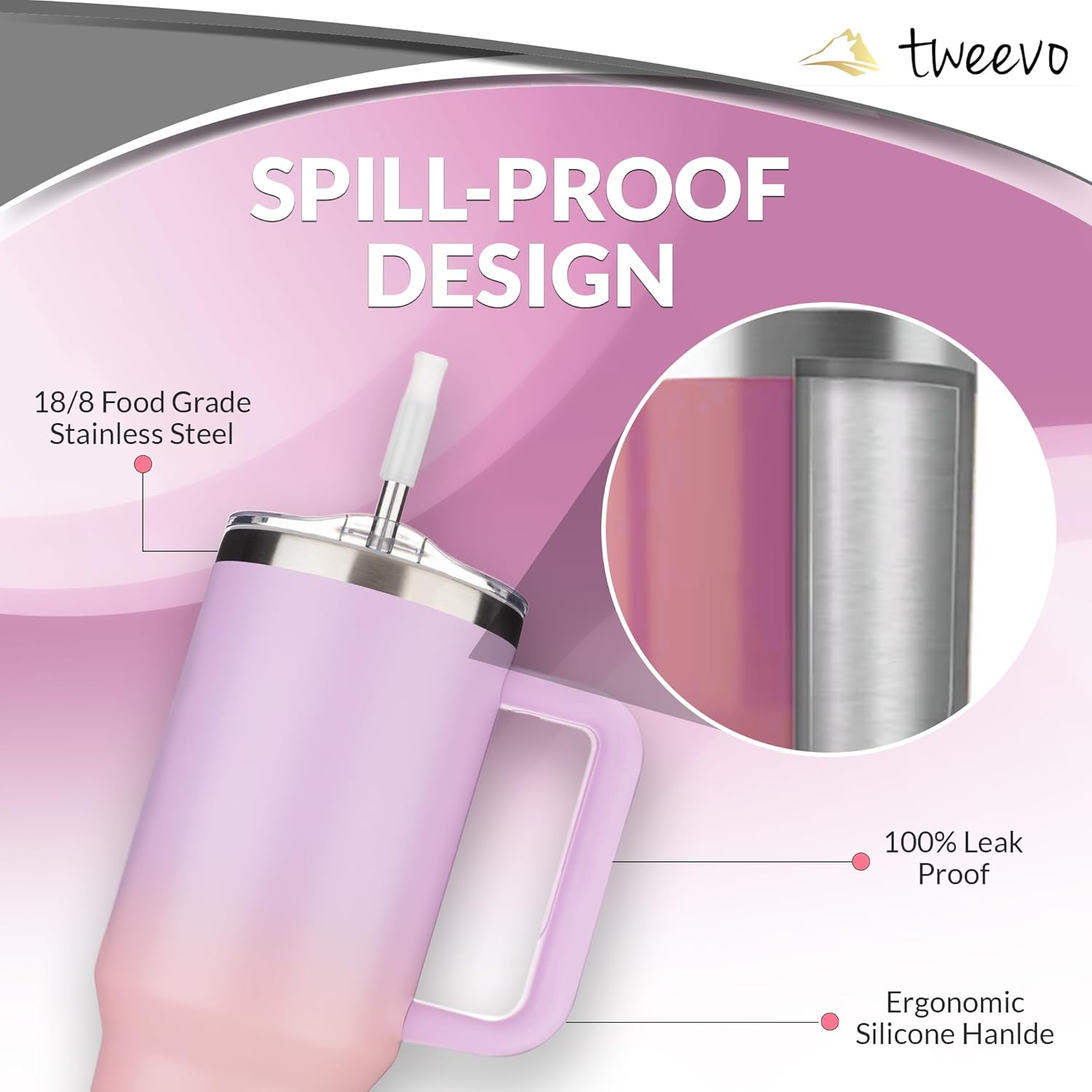 40 oz Tumbler With Handle and Straw Made of Stainless Steel - Double Wall Vacuum Insulated Tumbler With Lid - Sweat Proof Easy Grip, BPA-Free, Dishwasher Safe Tumbler (Amethyst) - Image 3