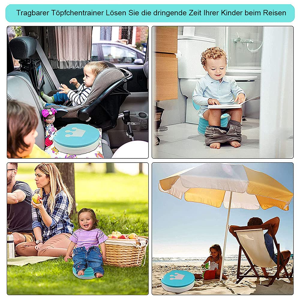 Inodoro plegable para bebés y niños, para viaje, asiento de inodoro portátil, para interiores o exteriores, con bolsa de viaje, rosa