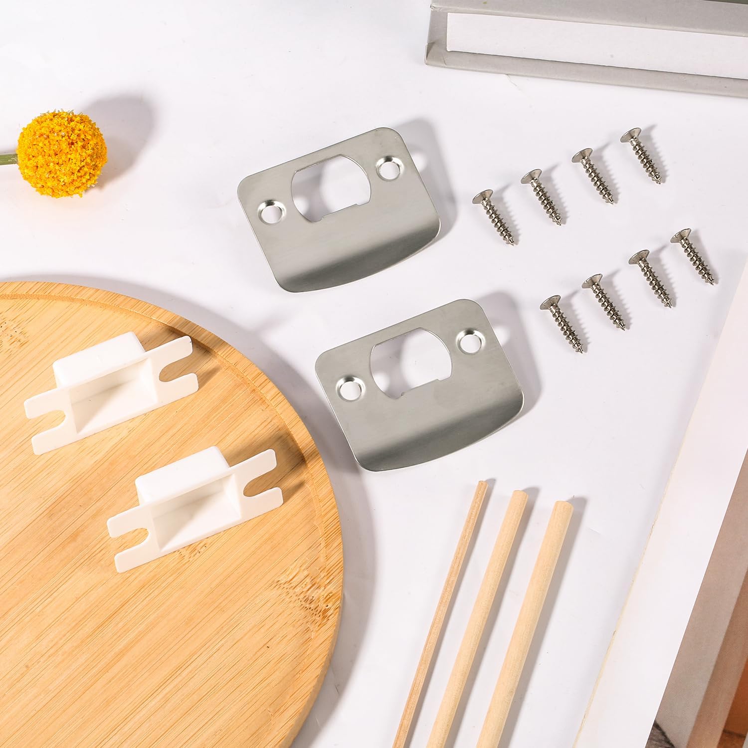 2 Sets Door Strike Plates, Standard Door Latch Restorer with Dust Box Strike Plates for Interior Doors Universal Security Door Lock Hardware Repair Kit with Screws & Dowels