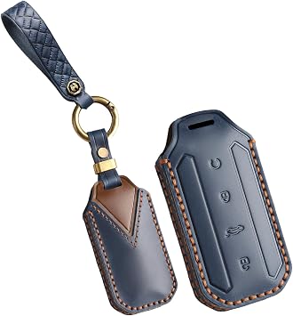 KUNIO For Chery Leather Car Key Fob Cover Case Fit for Chery Omoda 5 7 Jaecoo J7 J5 2025 2026 Key Protective Cover Keychain Hand Made Key Fob Protector Accessories 4 Button Blue