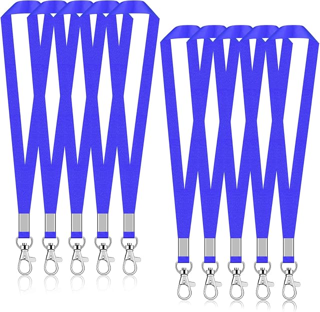 10Pcs Office Lanyards for Neck, Durable Badge Lanyard for Staff, Nylon Neck Strap with Metal Clip, Premium Polyester Lanyard Neck Strap with Swivel Clips for ID Card Badge Holder, Students (Blue)