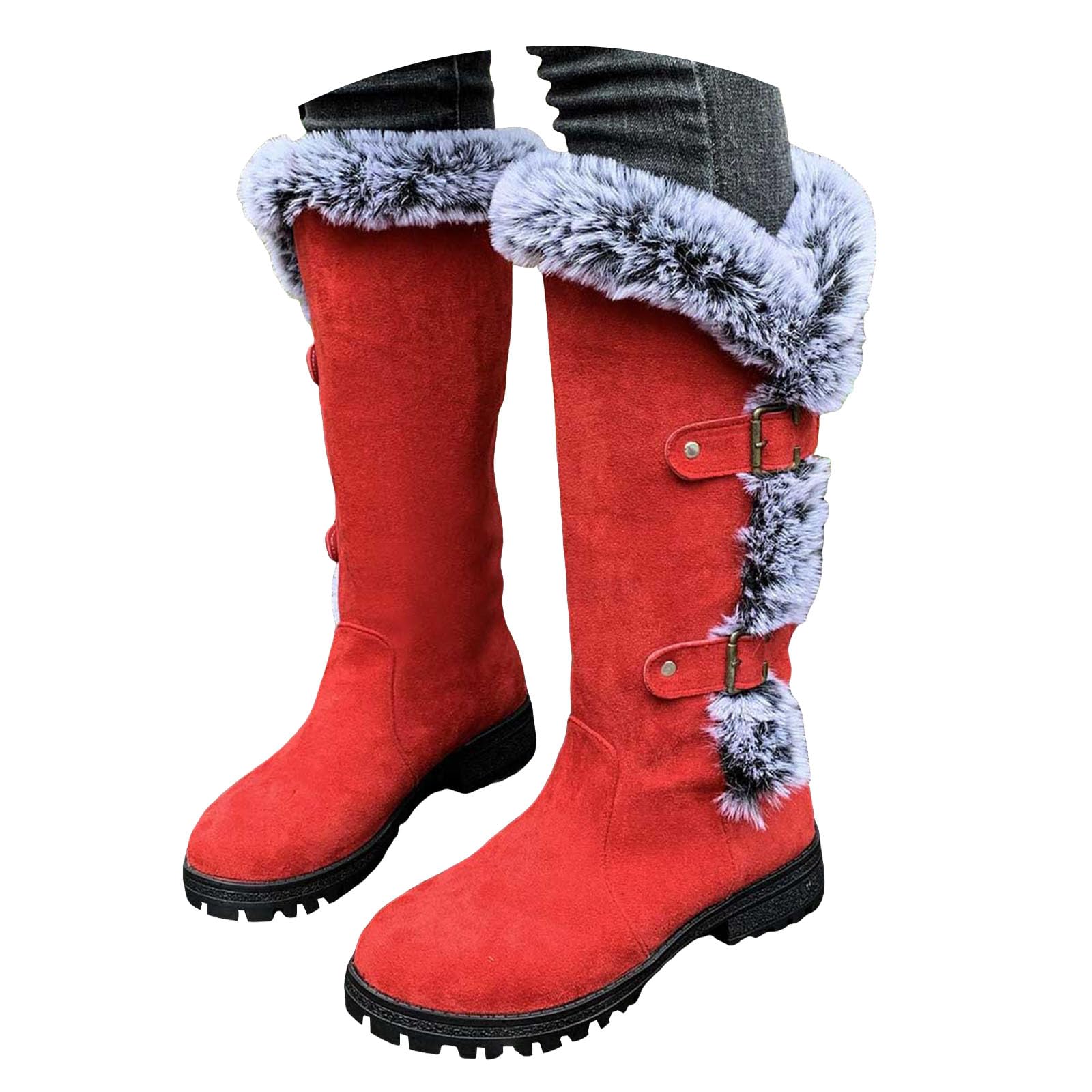 Winter Snow Boots for Women Plush Thick Fleece Collar Warm Mid Calf Booties Low Block Heel Fashion Comfortable