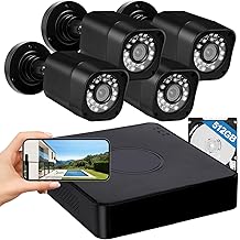 4CH 1080P Wired Security Camera System, AIWIXEN CCTV DVR with 512GB Hard Drive, 4 x Home Surveillance IP68 Waterproof Security Cameras with Human Vehicle Detection, Remote Access, 24-7 Recording