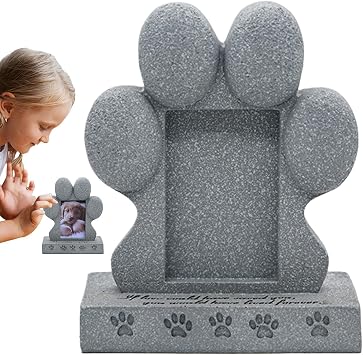 Cat Memorial Stone, Dog Garden Stone, Outdoor Dog Tombstone, 5.8x3.1x7.1 inches, Resin Dog Memorial Stone with Paw Shape, Weather-Resistant Pet Tombstone for Garden or Outdoor Display