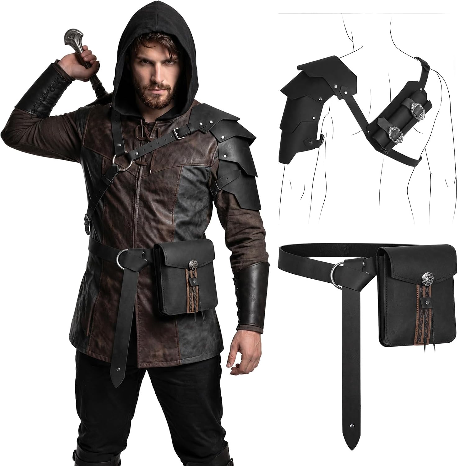 2-in-1 Medieval Shoulder Armor Pauldrons with Back Sword Frog