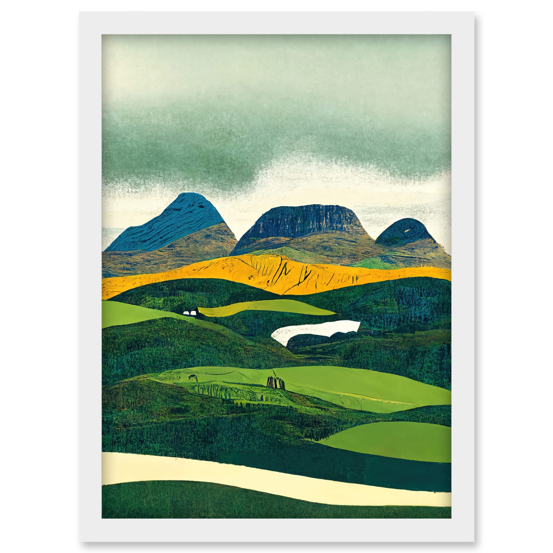 Doppelganger33 LTD Scottish Highland Munros Landscape Linocut Artwork Framed A3 Wall Art Print