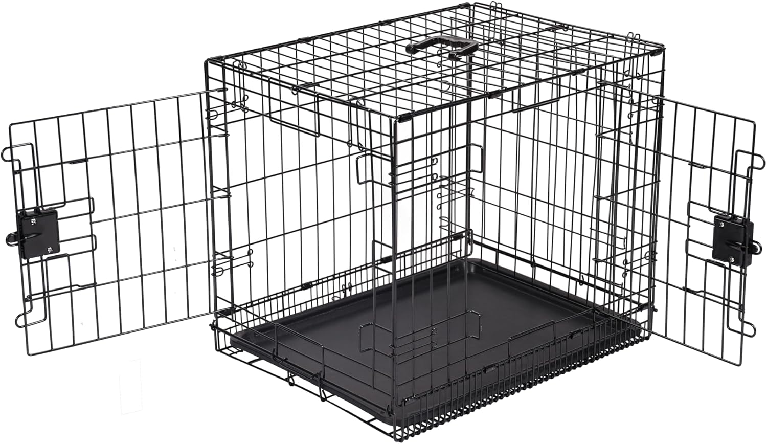 Amazon Basics – Durable,Foldable Metal Wire Dog Crate with Tray, Double Door, Divider, 24 x 18 x 20 Inches, Black