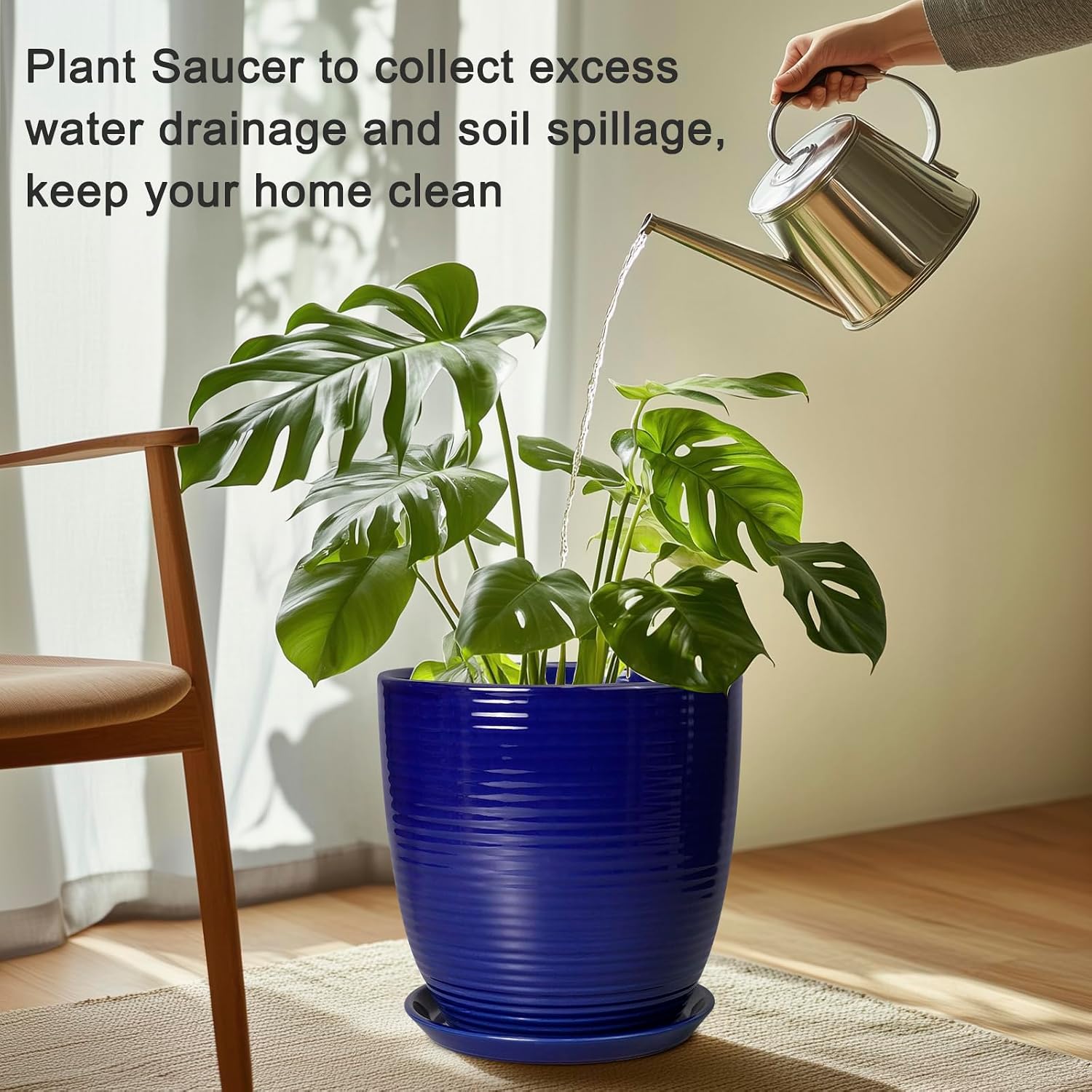 Plant Pot Saucer 12 inch - Ceramic Plant Saucers for Indoors Outdoors Plant Drip Tray for Pots Plant Dish to Catch Water Large Flower Pot Saucer for Water Drainage Blue image 4