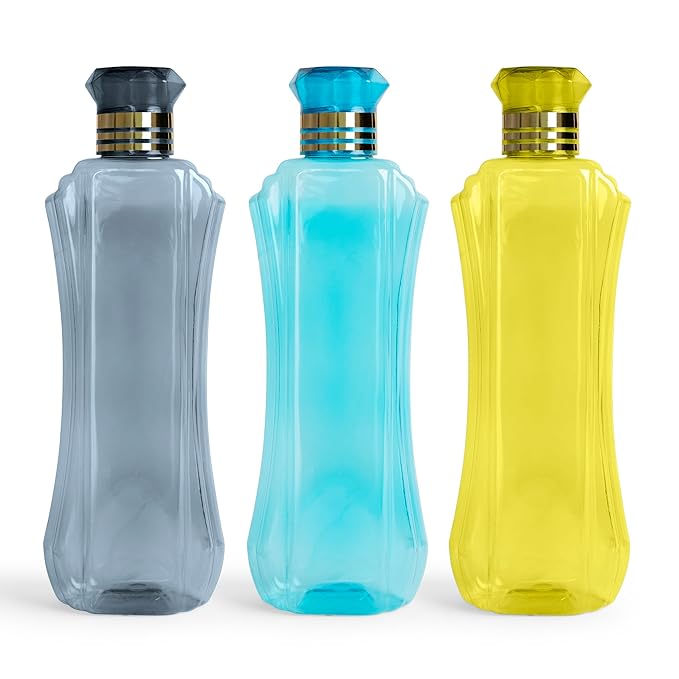 HomeWiz Kitchen Plastic Water Bottle I Water Bottle 1 ltr | Ideal for Kitchen Home Office Travel Small fridge for room gym| Unbreakable & Leak Proof I BPA Free | Set of 3 Water Bottles, Multicolour