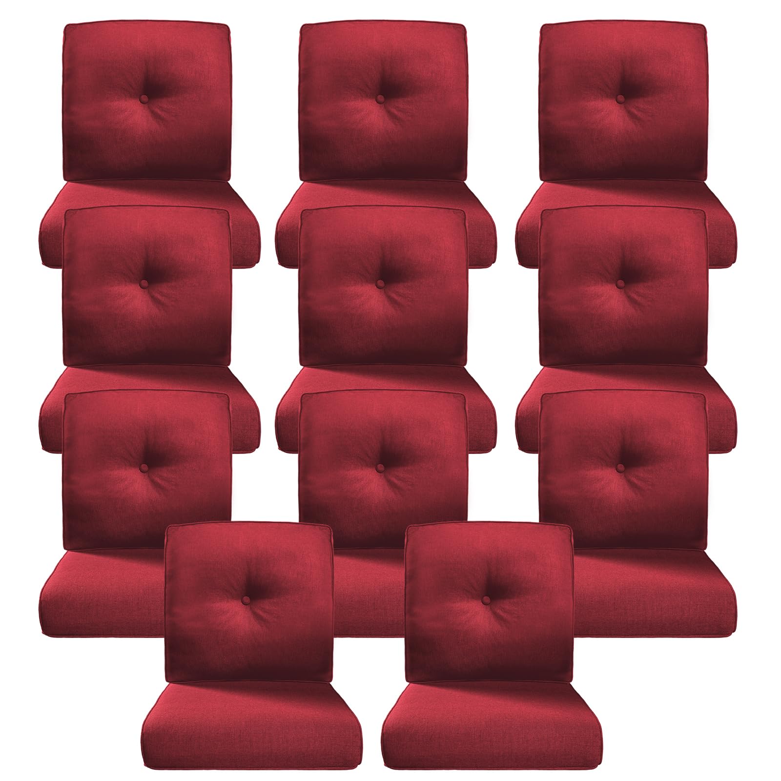 Luxury 4" Thick Outdoor Cushion Set of 11 - 22x24 Patio Furniture Cushions with 28D High-Density Foam, Water-Resistant &amp; Fade-Resistant Fabric, Removable Covers for Patio Furniture Sofa Couch -Red