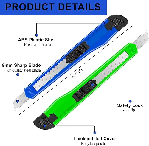 Miniatura 2 de Lanties 300 unidades de cortador de caja a presión, cuchillo utilitario desechable a granel de 0.787 in, cuchillo compacto de manualidades, abridor