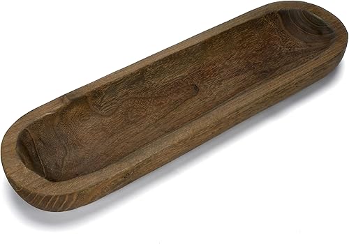 BORSHAE Cuenco de masa decorativo de madera tallado a mano (20 x 6 x 2 pulgadas)