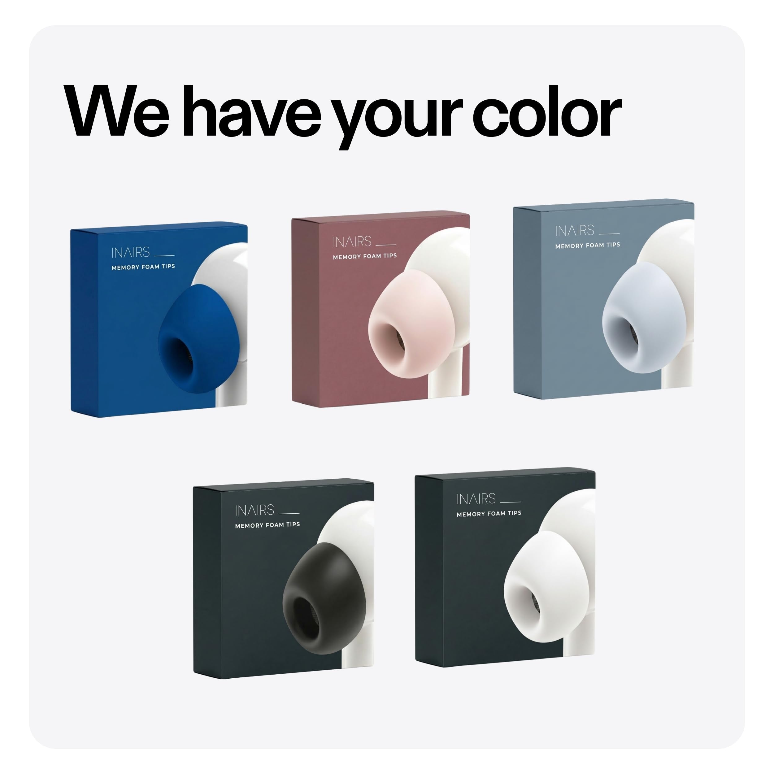 INAIRS Punte in memory foam, compatibili con Apple AirPods Pro (1a e 2a generazione), 5 paia, misura M, bianche, cuscinetti per orecchie per comfort e tenuta sicura