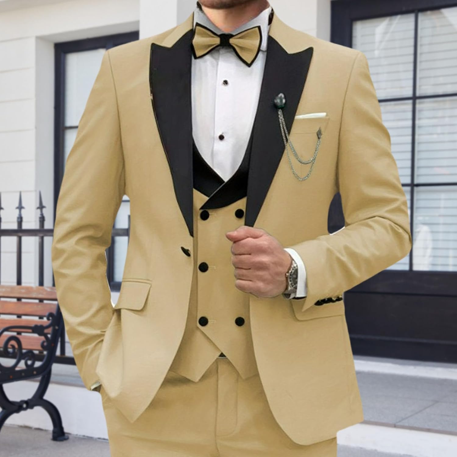 Men's Peaked Lapel Slim Fit Suit 3 Piece Wedding Jacket Vest Pants Tuxedo Set Wedding Prom Party Business Tuxedo