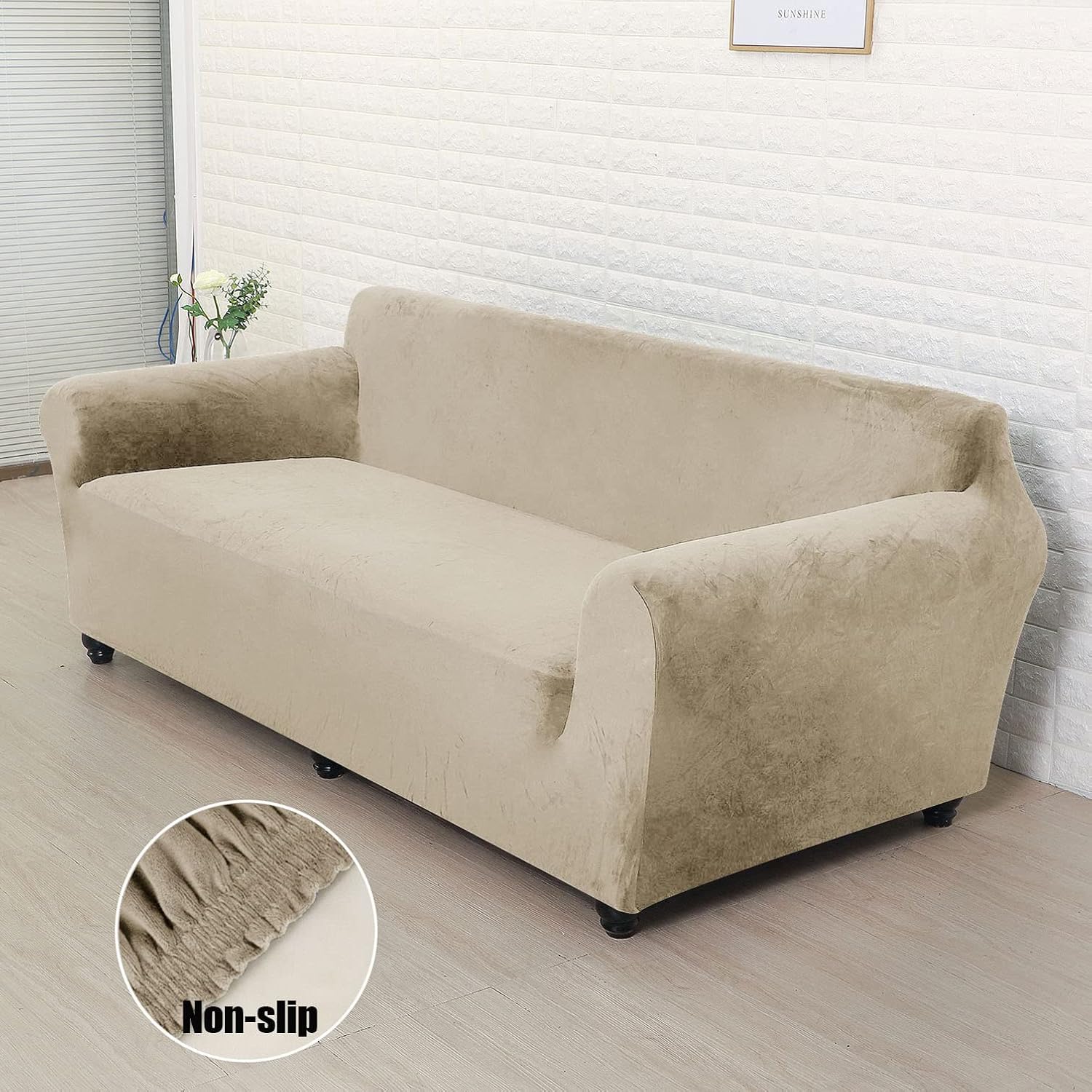 YOPOIY Velvet Couch Covers, High Stretch Sofa Cover Soft Non Slip Sofa Slipcover Washable Living Room Furniture Protector for Dogs Pet -deep Purple-2 Seater(145-180cm)