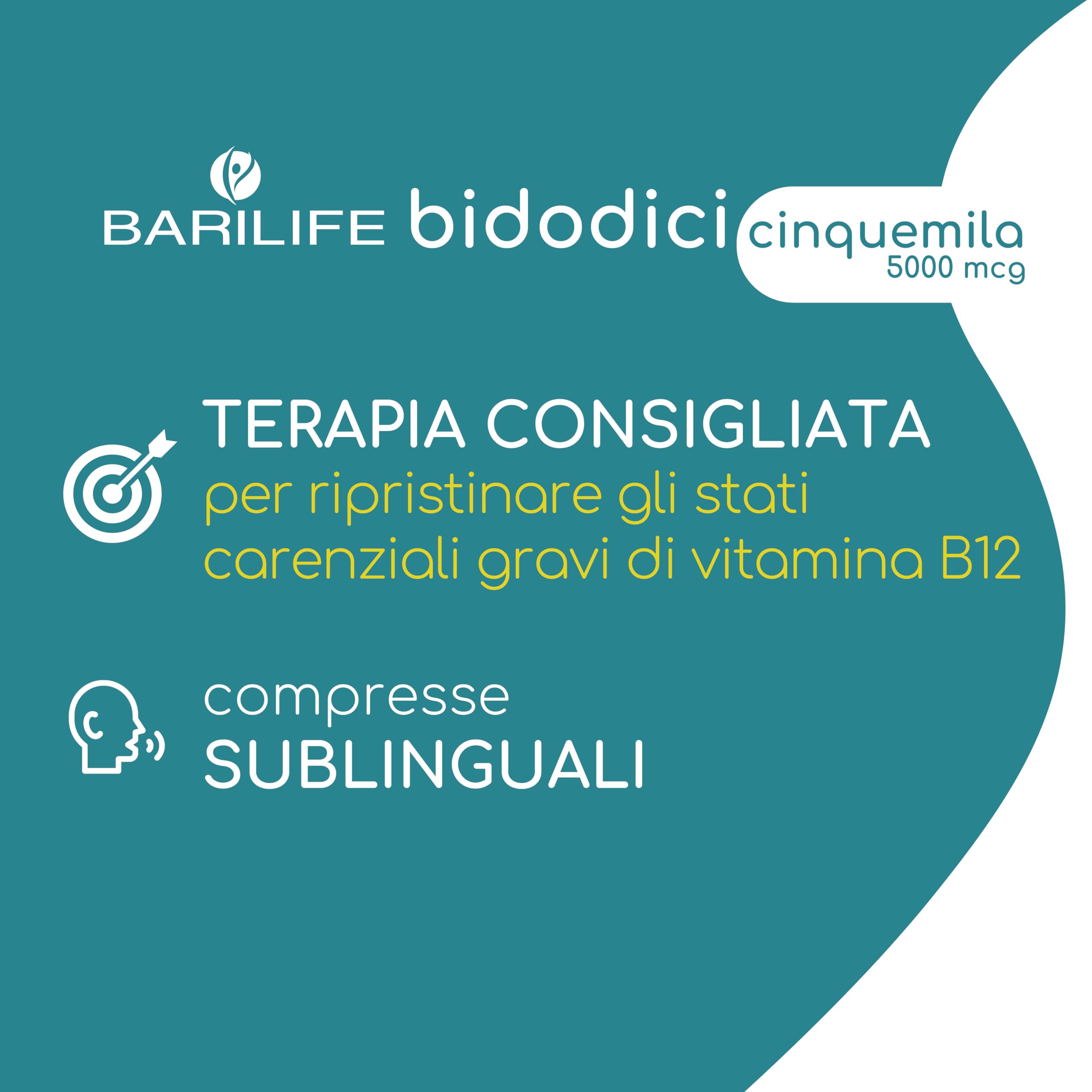 Barilife - Vitamina B12 Bidodici CINQUEMILA 5 cpr sublinguali - Per pazienti bariatrici - Supplemento B12 per energia - Alta dose per carenza grave - Contiene Cianocobalamina
