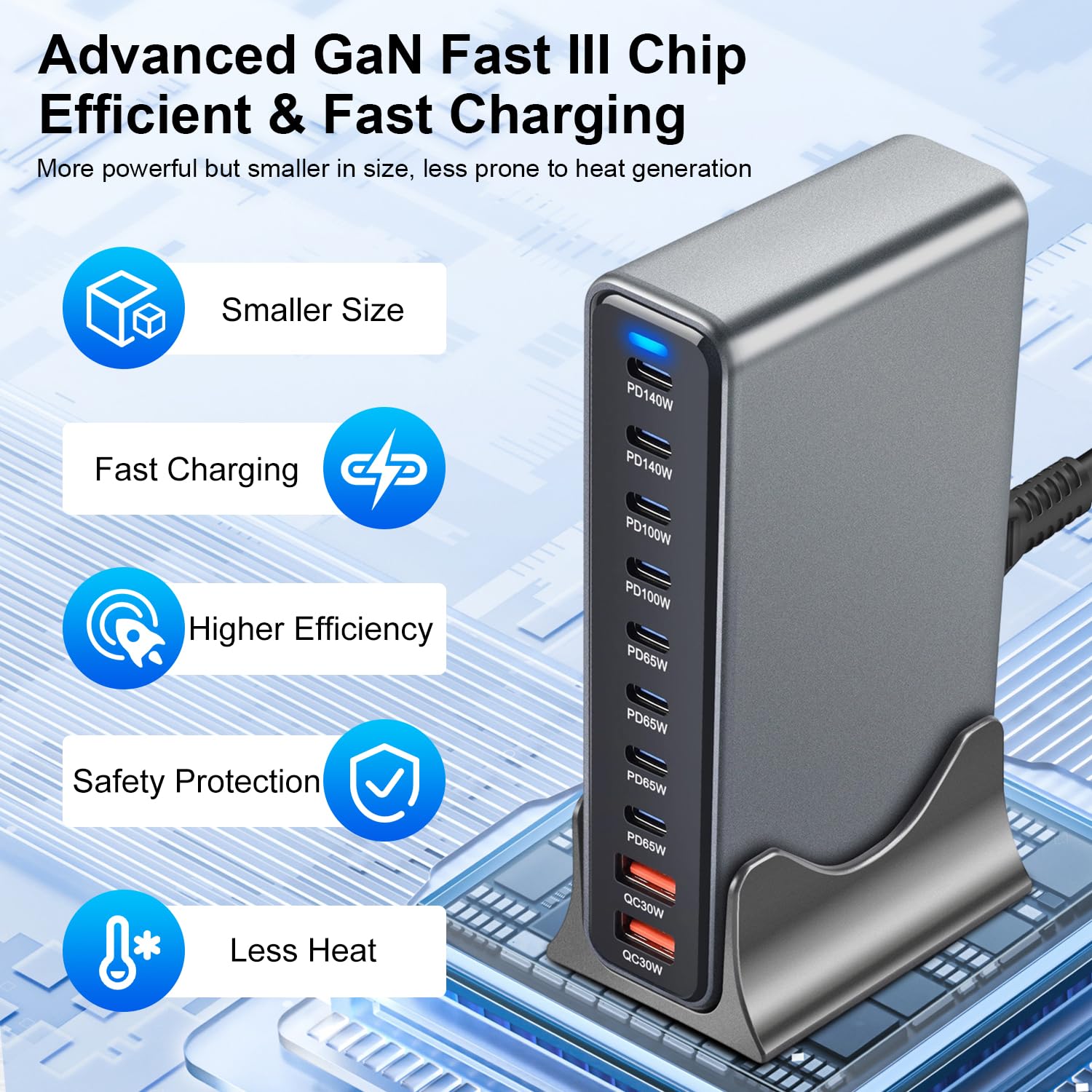 Caricatore USB multiplo da 800 W, 10 porte, con 8 USB C + 2 USB A, stazione di ricarica per più dispositivi, compatibile con MacBook, iPad, iPhone serie 16/15/14