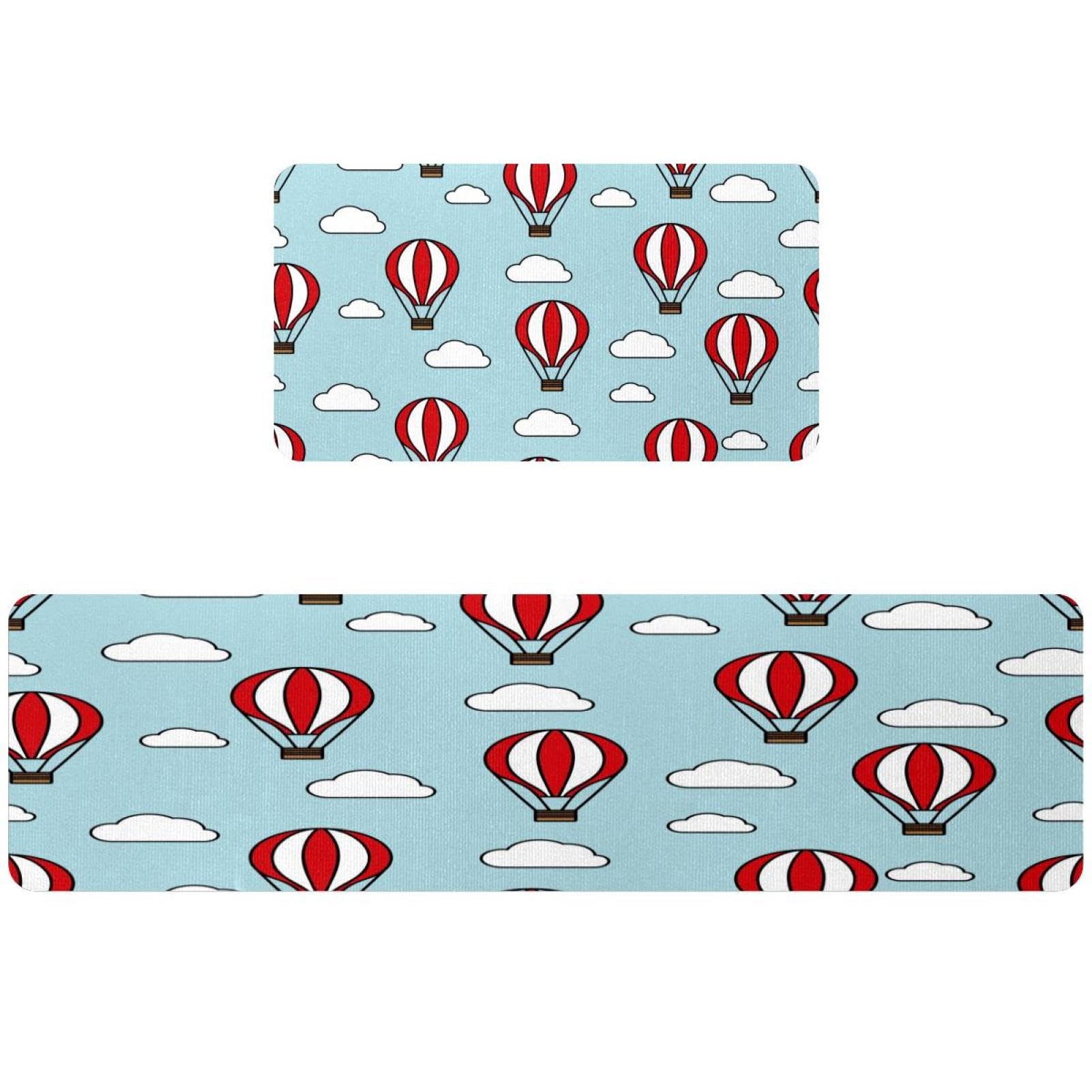 Tapis de cuisine antidérapant et lavable lot de 2 absorbant à motif montgolfière et nuages