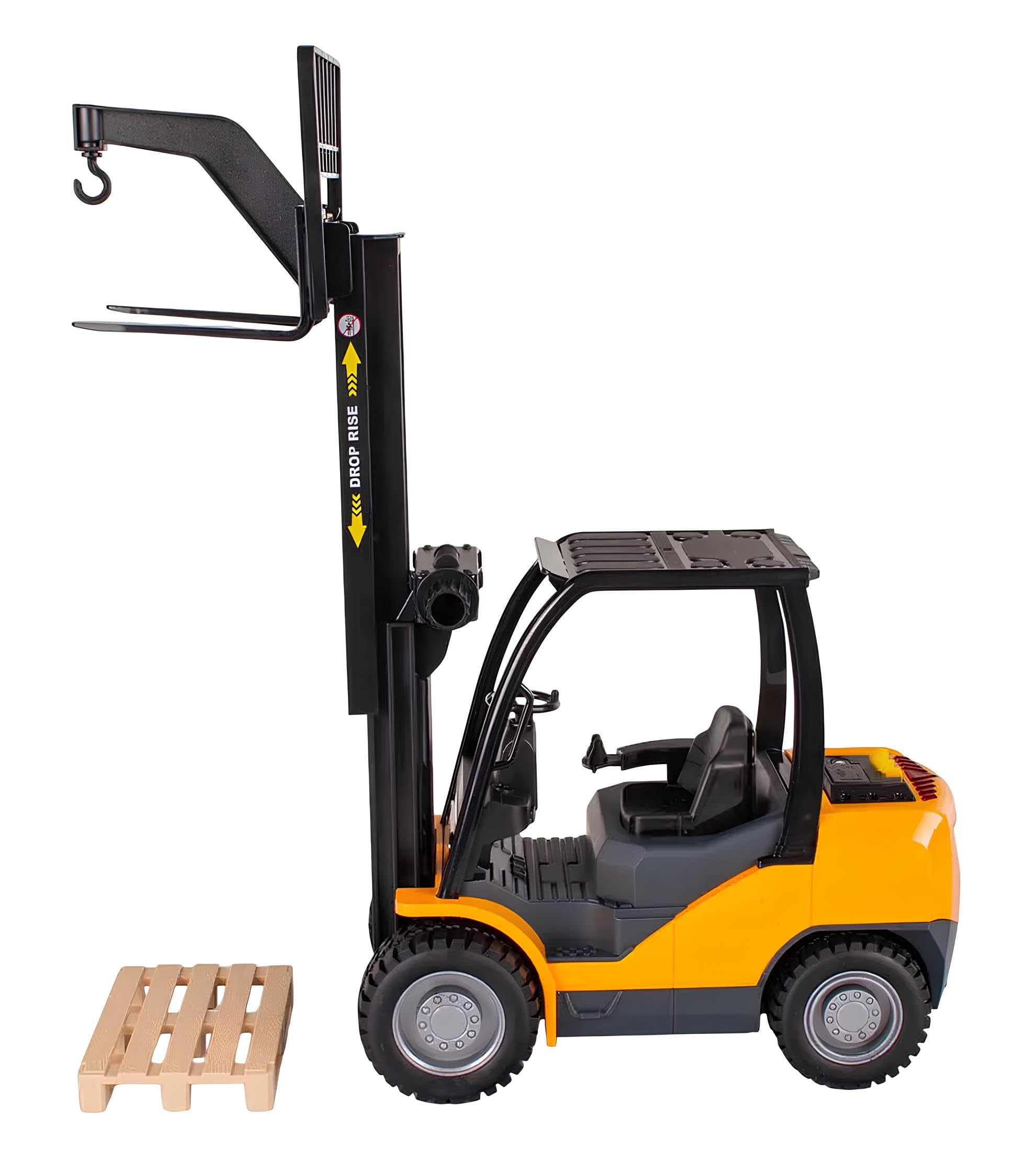 Carrello Elevatore Giocattolo con Suoni Reali Luce Movimento a Frizione Muletto Grande cm 25 Forklift con Gancio Pedana Pallet Grande Modellino Forca Carrello a Forche Porta Transpallet Porta Pedane