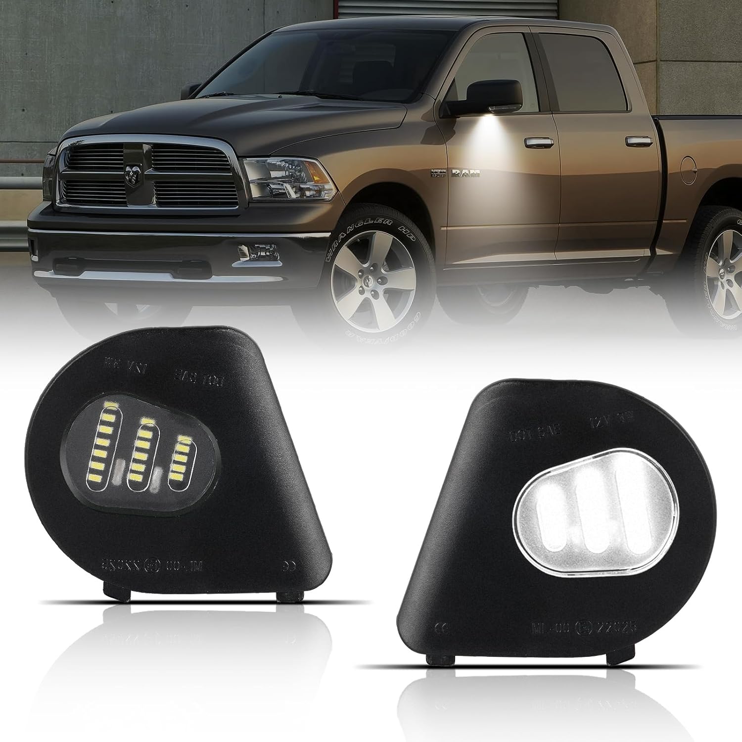 LED Side Mirror Puddle Light Compatible with Dodge Ram 2010-2019 2020 2021 1500 2500 3500 4500 5500 Towing Mirror Lights, Under Mirror Puddle LED Lamp 6500K White 2-Pieces