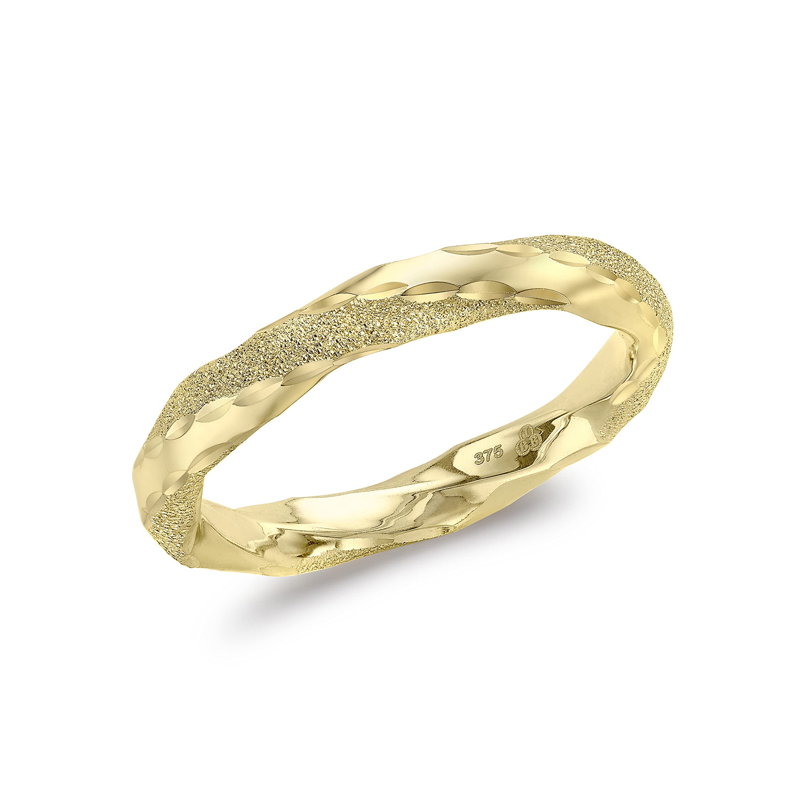 CARISSIMA Anillo de oro de 9 quilates para mujer, 3 mm, pulido y texturizado