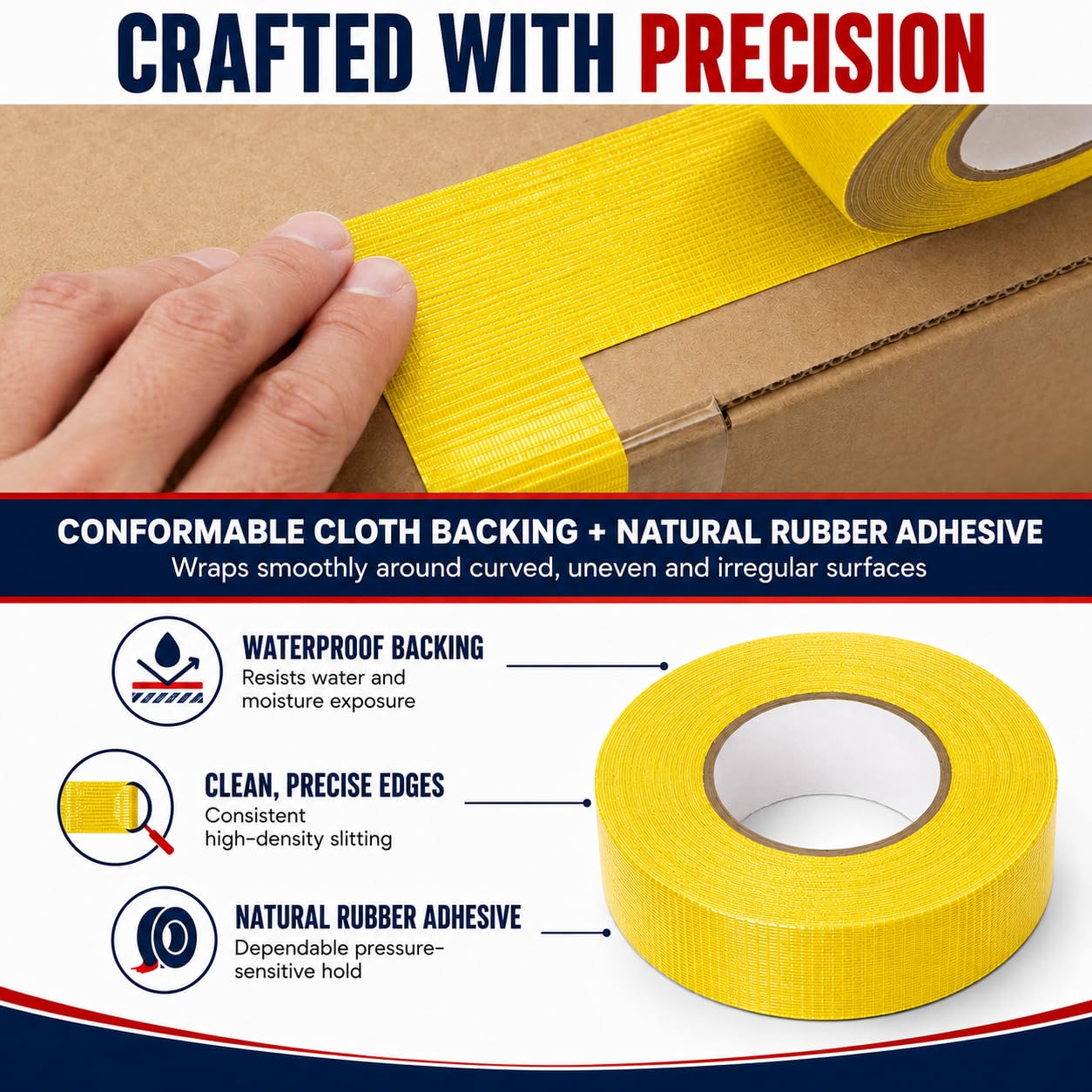 Cinta adhesiva T.R.U. CDT-36 de grado industrial. Resistente al agua y a los rayos UV. Varios colores disponibles. 60 yardas. (amarillo, 4 pulgadas).