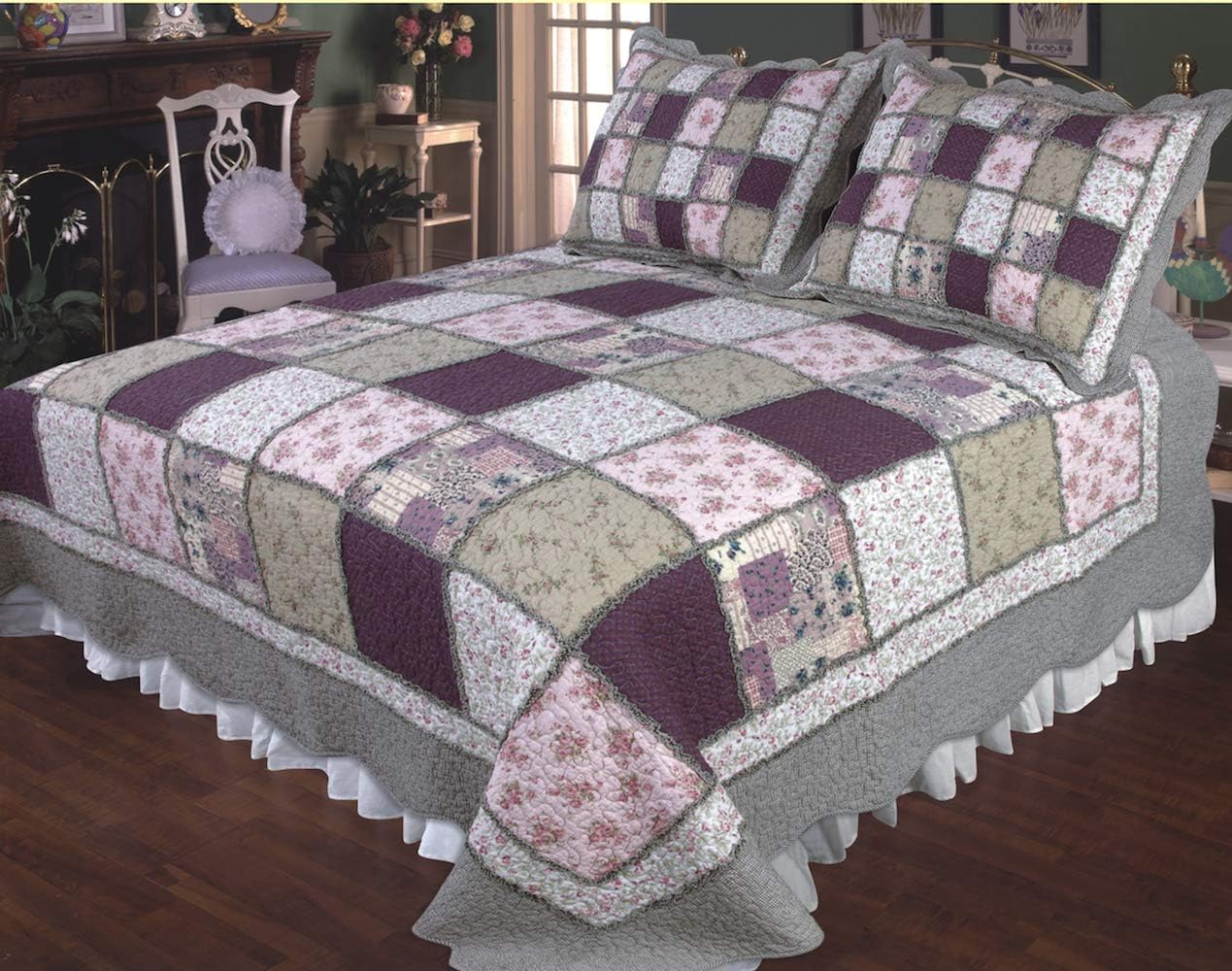 Elegant Decor Sugar Plum Cotton Foral Patchwork Quilt Collection (Super King Quilt 118'W x 102" L)