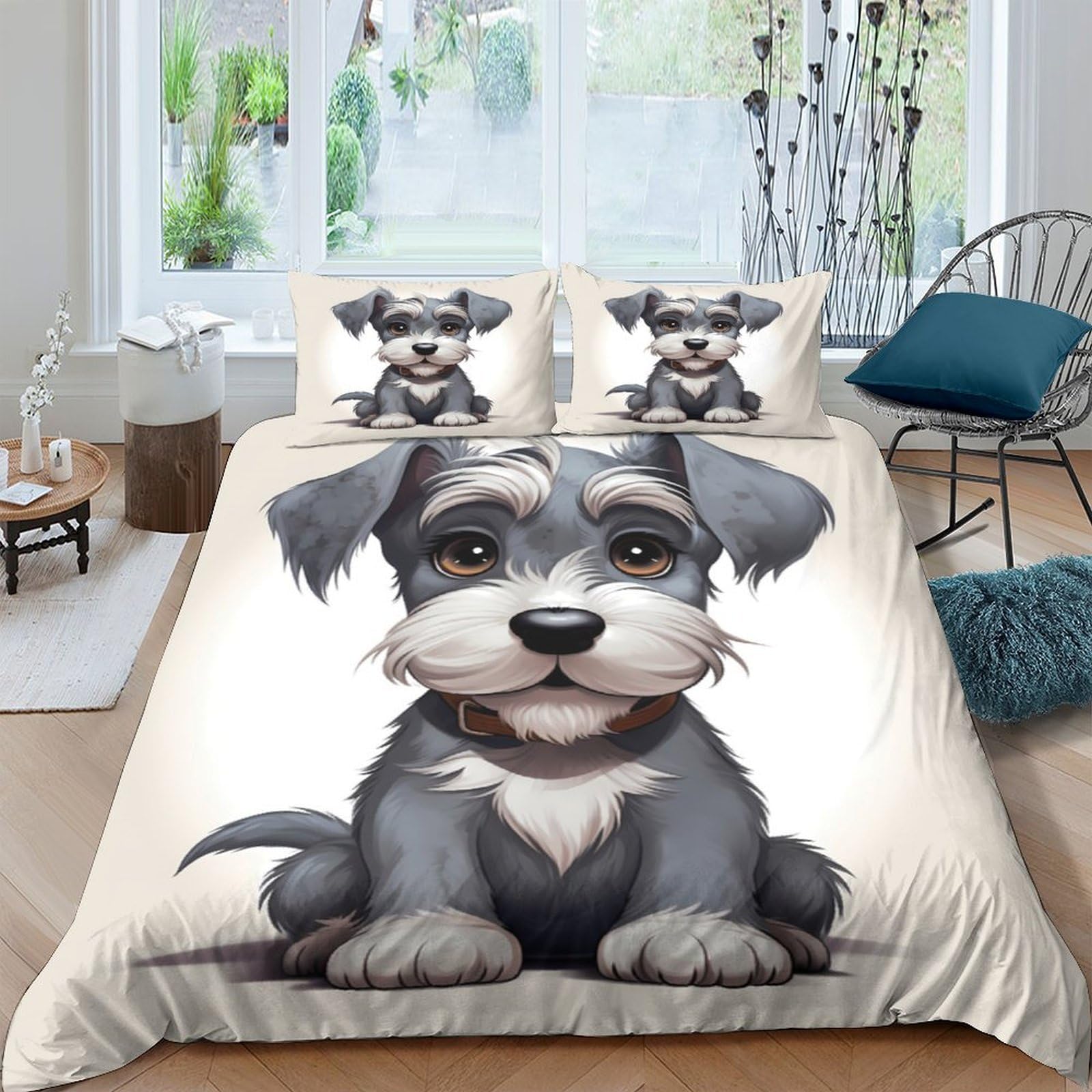 Ctjqhvkz Style-8 3D Printed Schnauzer Dog Fitted Sheet Microfiber Grey Cartoon Animal Bed Sheet For Bedroom Dorm Anti-Slip Decor Single（135X200cm）