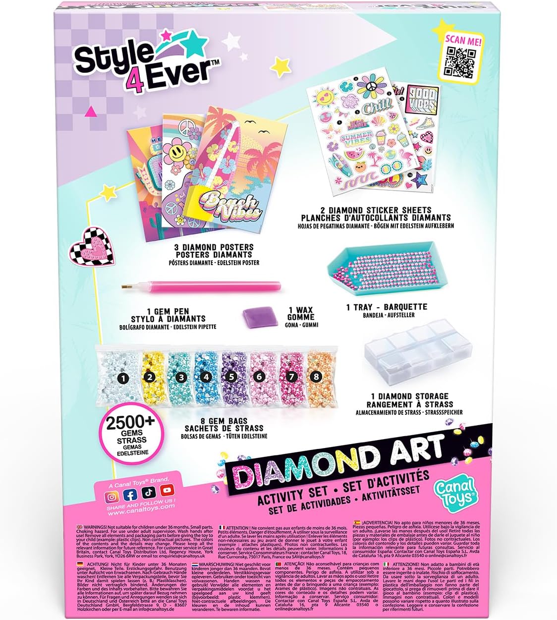 C Toys Diamant'Art Refill Kit with 200+ Accessories and 1000 Rhinestones - Compatible with Diamond Art LED Case - Includes Pencil, Tray, Poster and Storage Tins