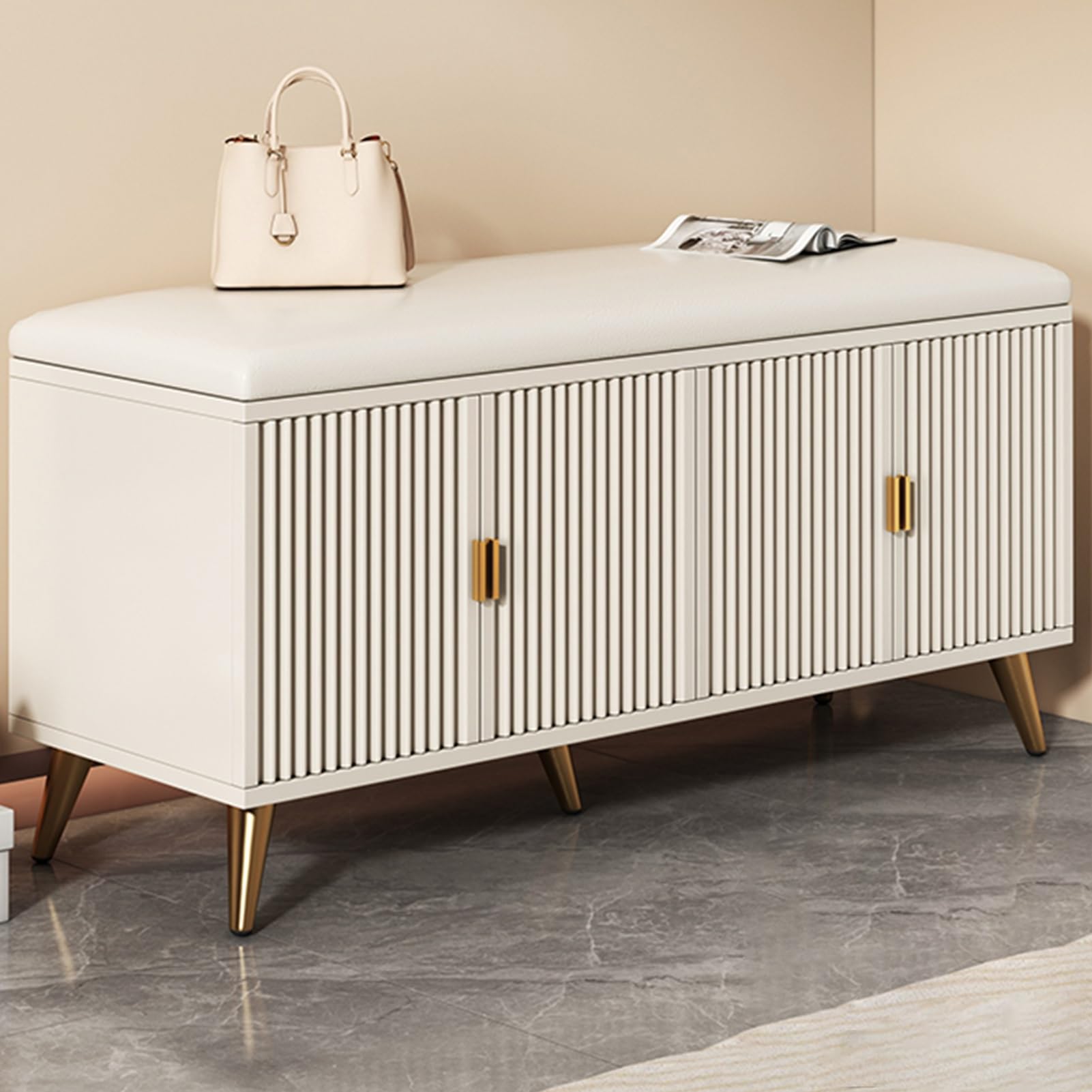MSHGSKU Multifunctional Shoe Rack Bench with Door 47.2in Shoe Storage nizer for Entryway Bedroom Living Room Stylish and Space Saving Shoe Bench