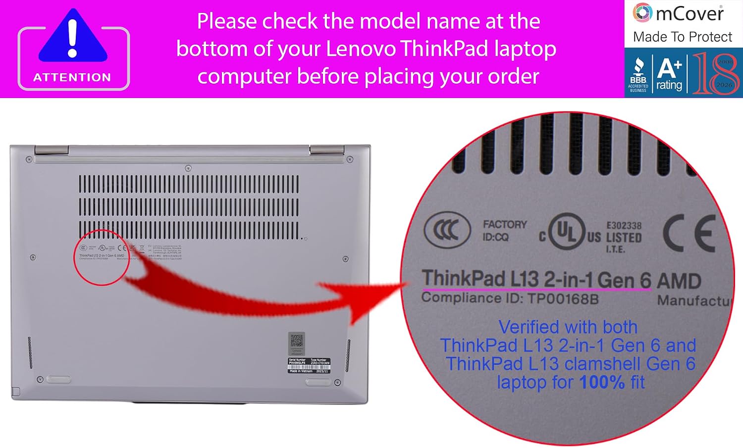 mCover Case Compatible ONLY for 2025-2026 13.3" Lenovo ThinkPad L13 Gen 6 (Clamshell or 2-in-1) Windows Laptop PC (NOT Fitting Any Other Lenovo Models) - Purple