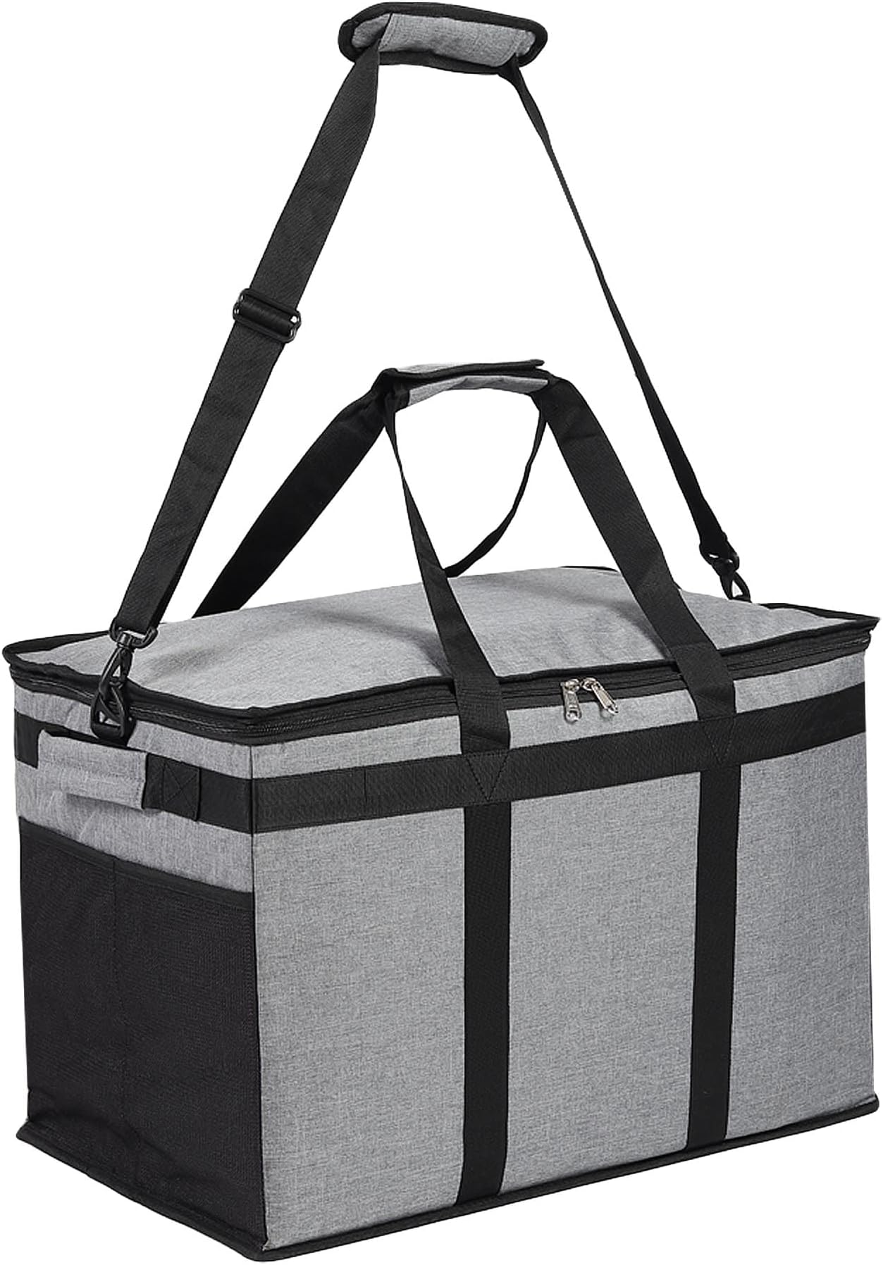 DOUBLE R BAGS Thermal Insulated Food Delivery Bag | Hot & Cold Catering Transport Box for Groceries, Bakery, Restaurants & Shopping | 3 Compartments, 1 Pocket (59.6x35.5x38cm, Grey), Pack of 1