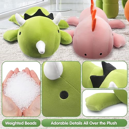 Miniatura 2 de Juguete de peluche de dinosaurio con peso, almohada con peso de dinosaurio verde de 1.7 libras, peluche de dinosaurio y lindas almohadas de
