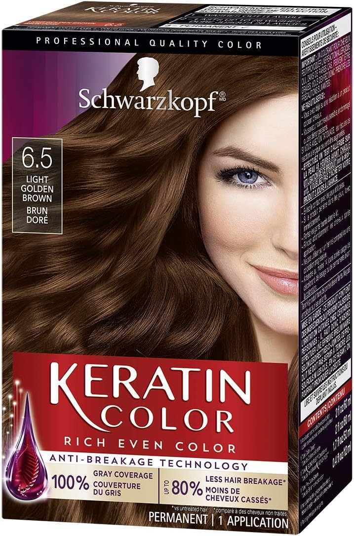 Schwarzkopf Keratin Color Anti-Age Hair Color Cream, 6.5 Light Golden Brown (Packaging May Vary)