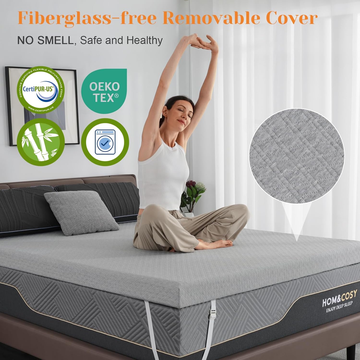 Extra Firm Mattress Topper Queen, 4 Inch High-Density Firm Mattress Pad for Back Pain Relief, Bed Topper with Removable Cover, No Smell, No Slip, CertiPUR-US Certified, 79" x 59" - Image 4