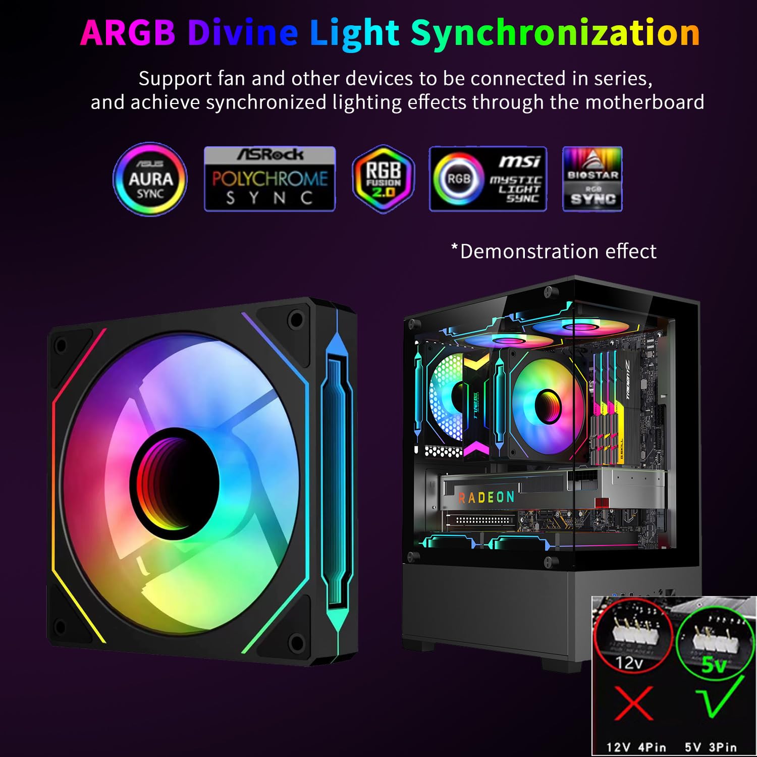 QUMOX Ventola inversa da 120 mm, ventole per case con design a specchio infinito, controllo PWM ed effetto ARGB, funzionamento silenzioso (confezioni da 3) Ventola di aspirazione dell'aria