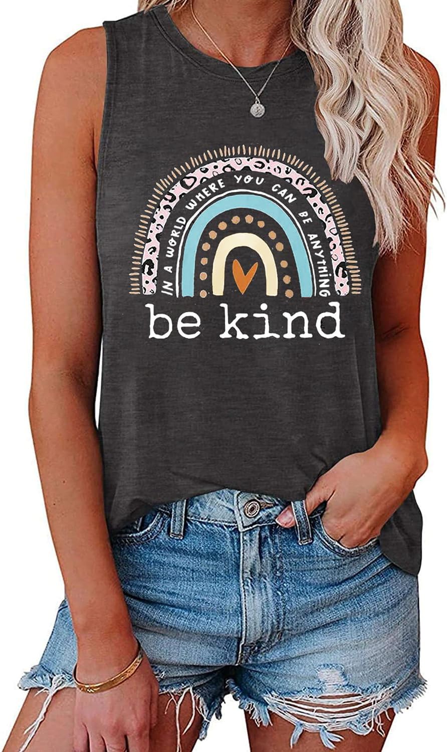 YEXIPO Womens Tank Tops Summer Sleeveless T Shirts Casual Loose Letter Printed Graphic Tees Blouses