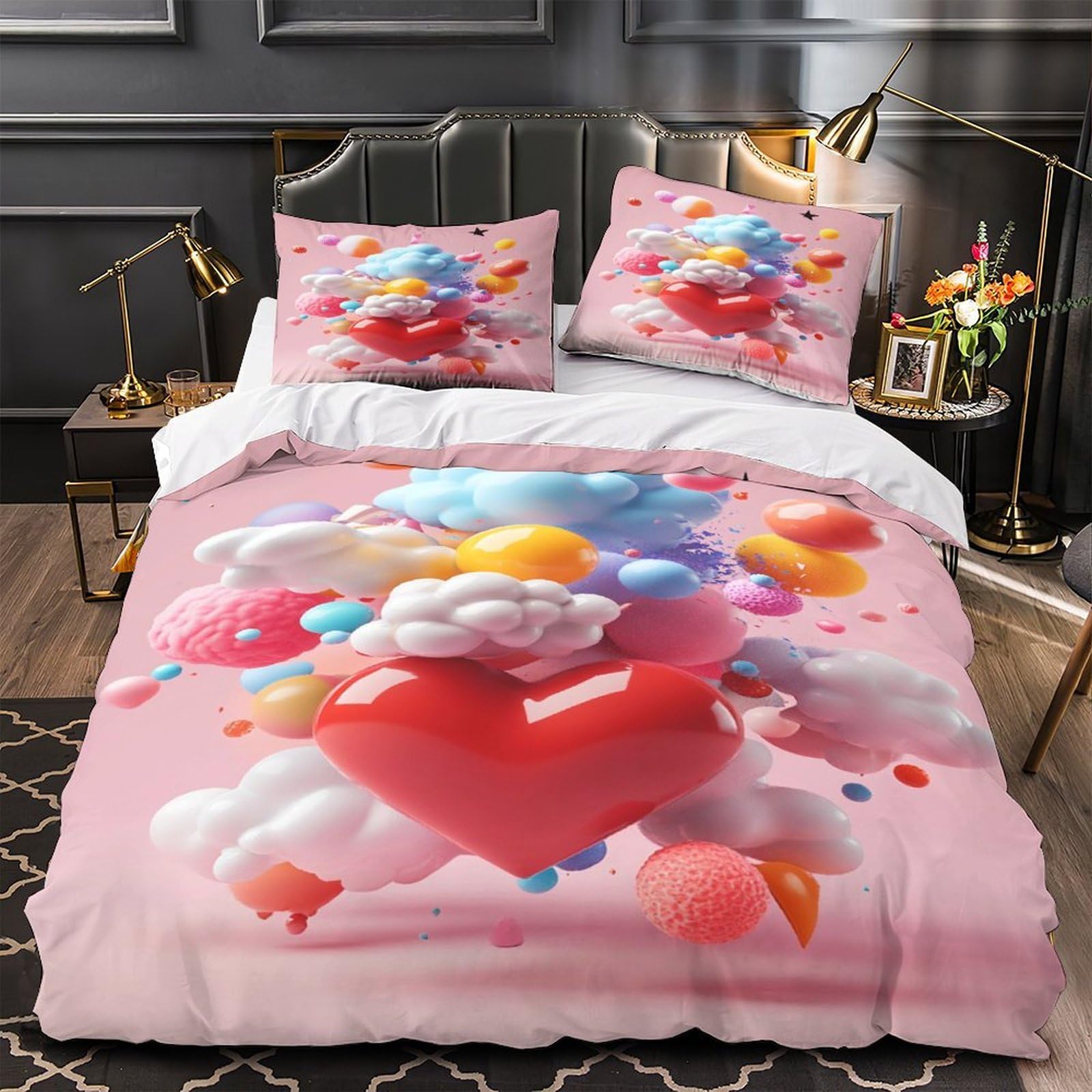 Housse de couette 3D imprimé explosion cardiaque microfibre lavable drap de lit 260x220cm