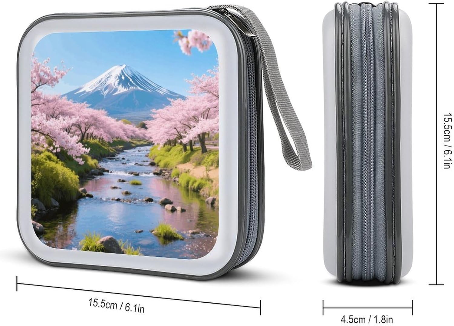 Creek & Cherry Blossoms DVD Case, 40 Capacity CD Case Holder with Zippers, Portable CD Holder Hard Plastic Disc Cases Personalized DVD Wallet Organizer for Car Home Travel image 2