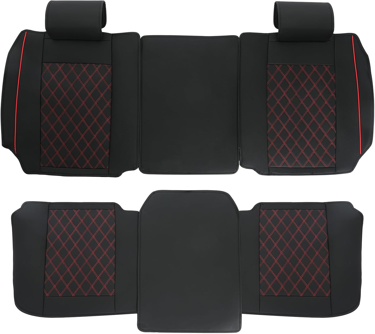 ROCCS Full Set Seat Covers for Chevy Colorado 2015-2026, Colorado Crew Cab/Z71/LT/ZR2/Work Truck Airbag Safe Waterproof Leather Seat Protectors with Red Stitching