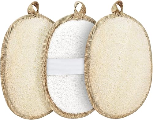 Esponja exfoliante para el cuerpo (paquete de 3), esponjas naturales Zenidoo para baño y ducha, esponja para mujeres y hombres, fabricada con