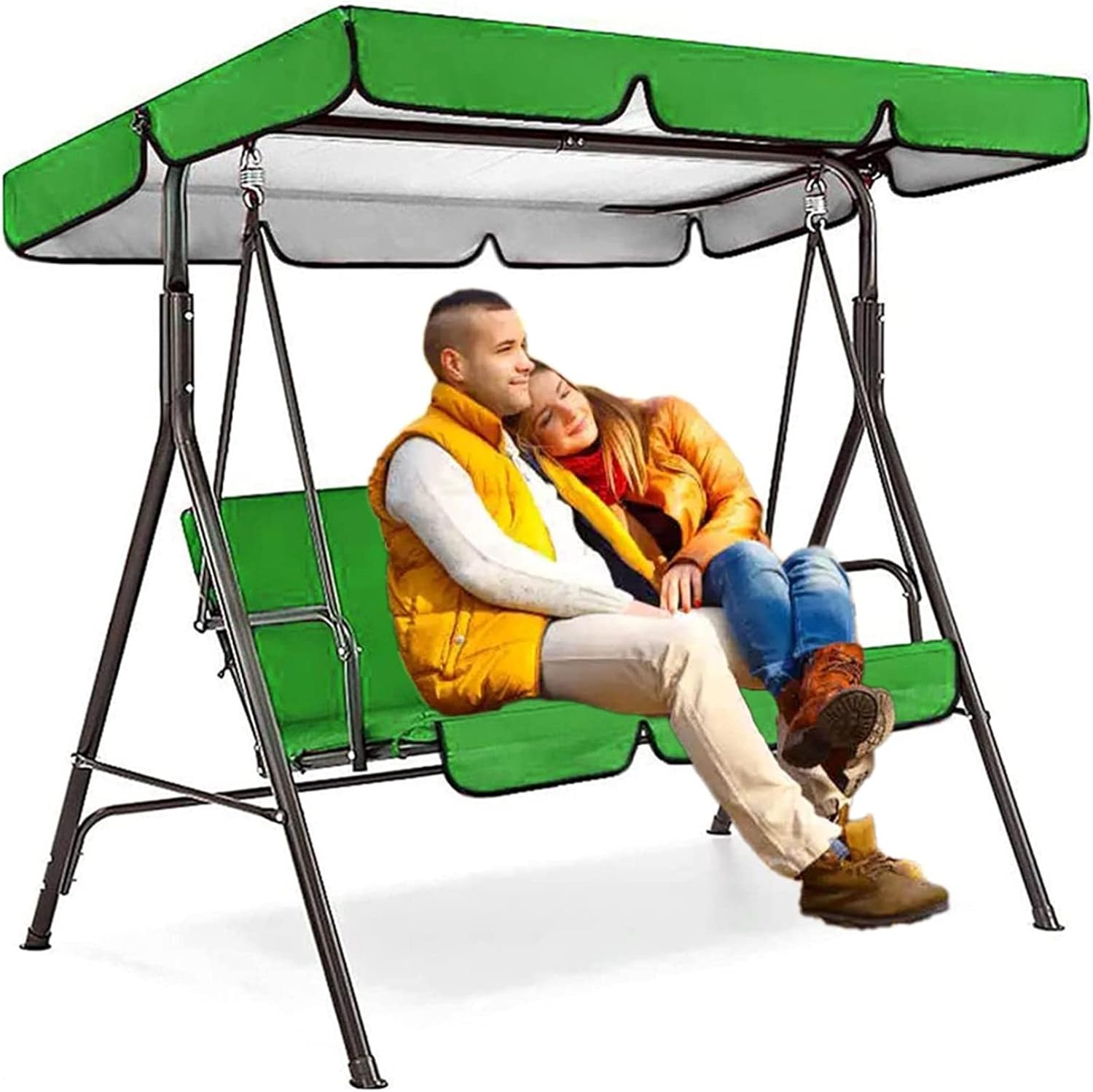 Garden Swing Canopy Replacement Covers, Waterproof 2/3 Seater Swing Replacement Patio Swings Canopy Outdoor Swing Cover Set Swing Canopy,Green,195x125x15cm