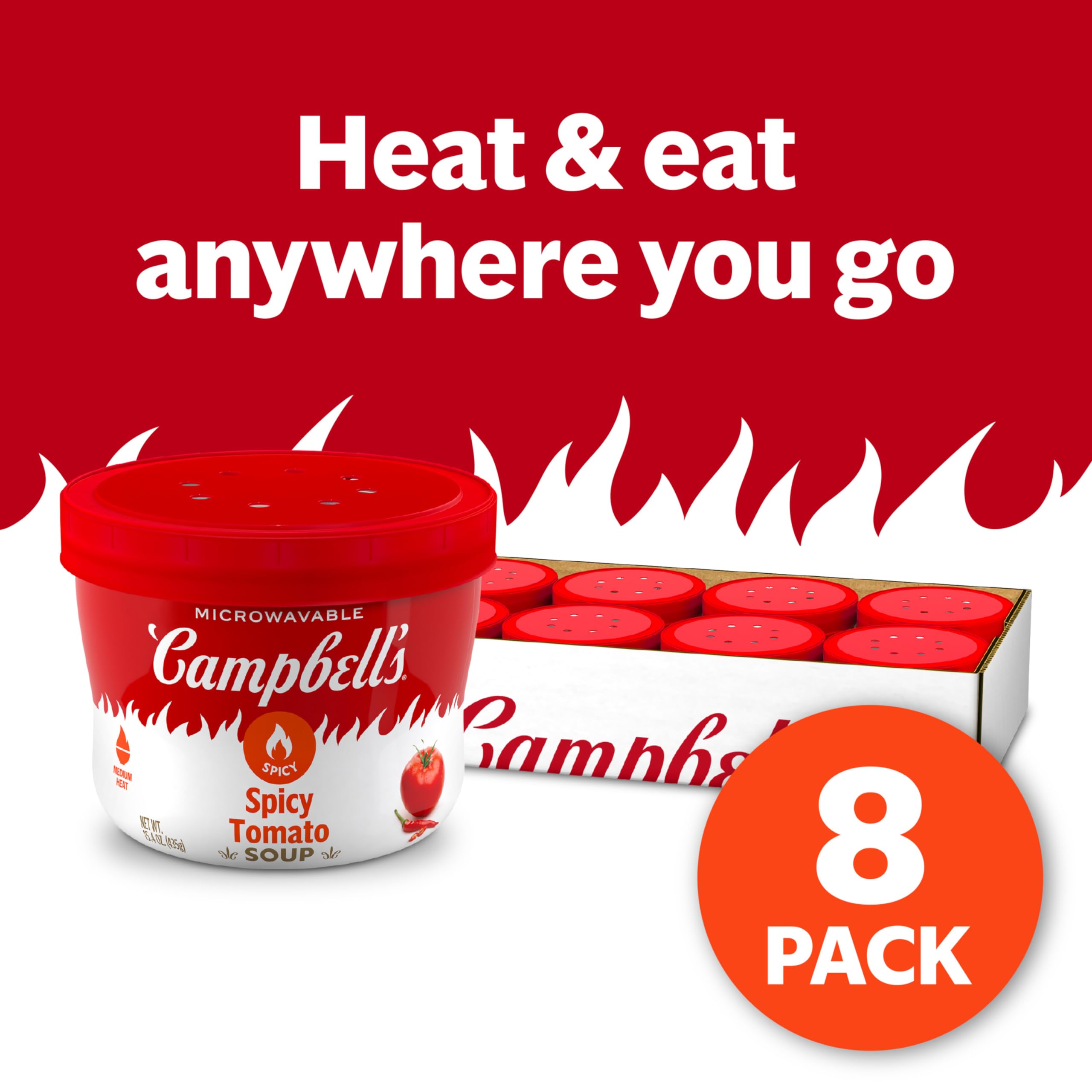 Campbell’s Spicy Tomato Soup, 15.4 oz Microwavable Bowl (8 Pack)