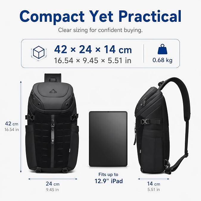 OZUKO 9730 Sling Backpack for Men, Large Crossbody Shoulder Bag, Molle Tactical Chest Bag for Travel, Work and Everyday Carry